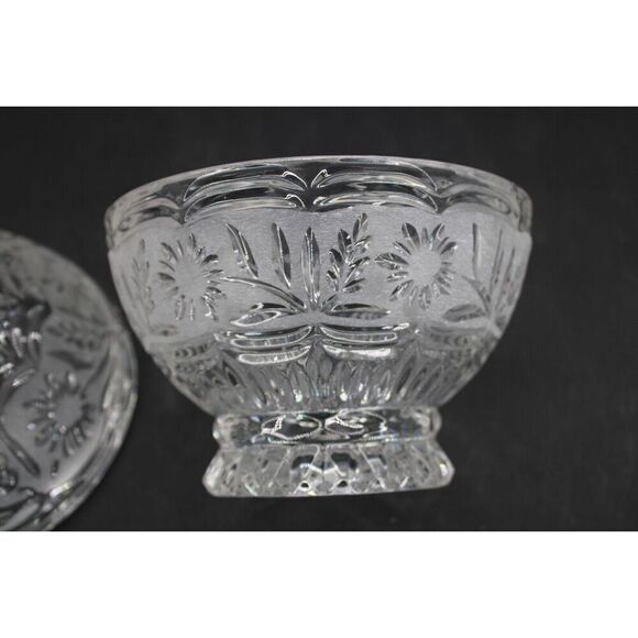 Vtg Glass/Crystal Zajecar Round Ball Shaped Etched Flower Footed Candy Dish Heav - Picture 6 of 8